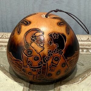 Hawaiian Christmas Gourd Ornament Santa & Mrs Claus Tropical Beach Palm Trees